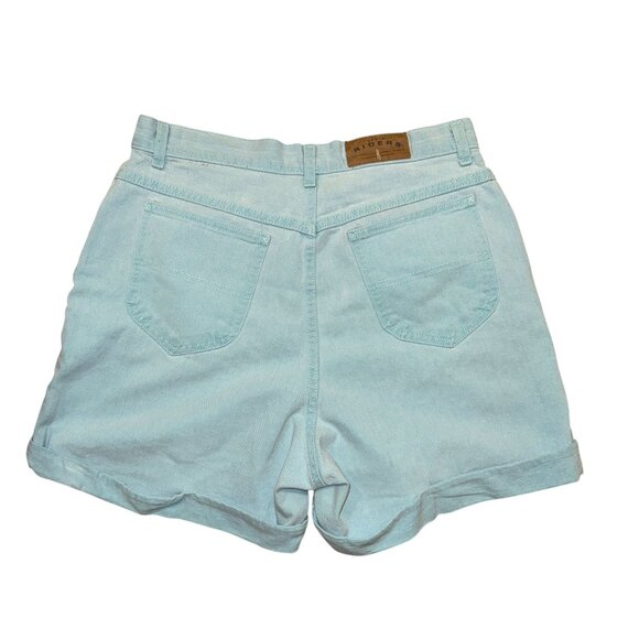 Vintage Lee Riders Mom Shorts Womens 14 Med High Rise Aqua Blue Pockets Retro - Picture 4 of 8